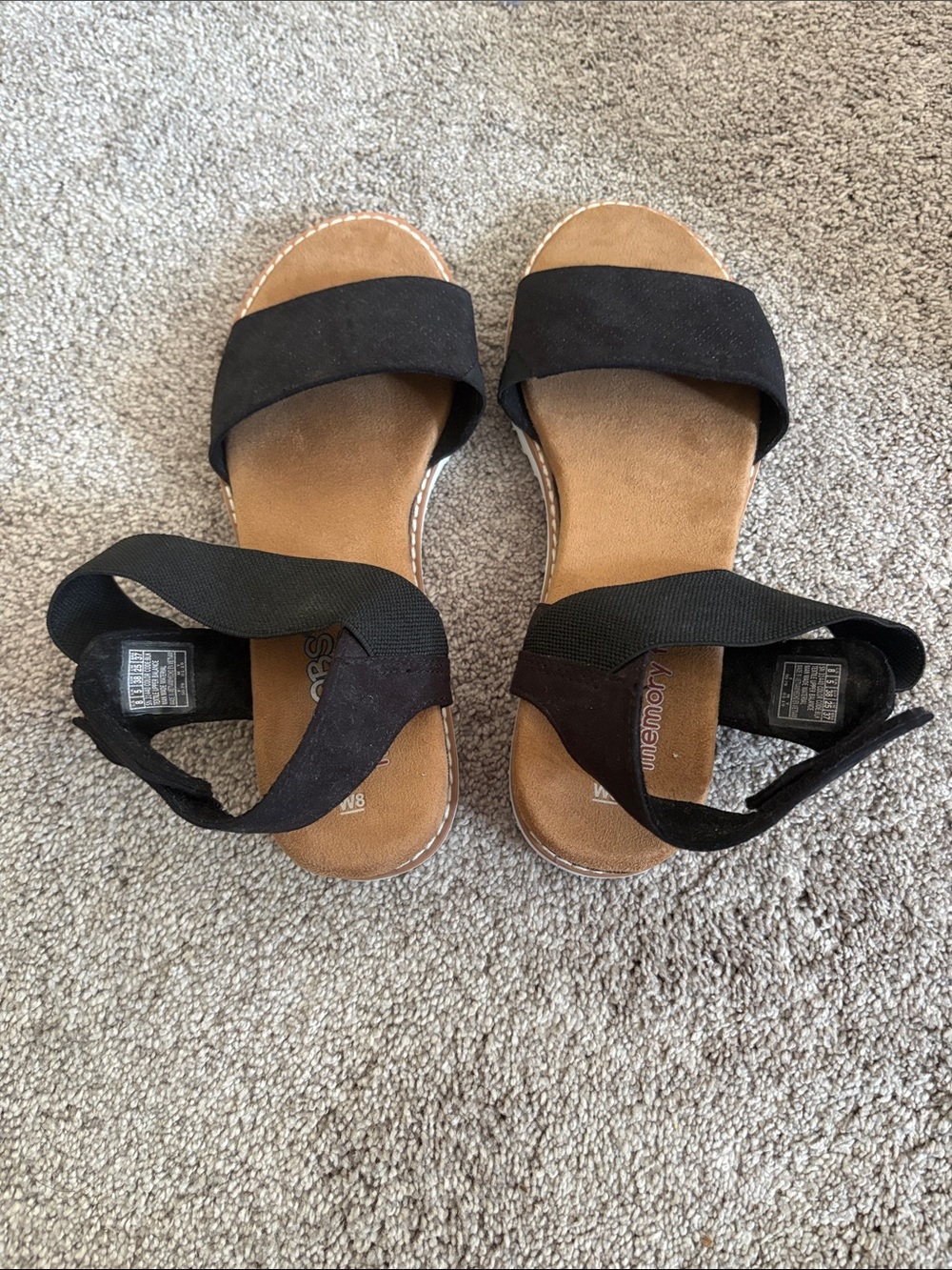 Skechers Black and Tan Elastic Ankle Strap Slide Sandals